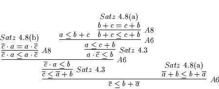 \begin{displaymath}
% latex2html id marker 5077\infer
[A6]
{\overline{c} \le...
...1a}({\rm a})]
{\overline{a} + b \leq b + \overline{a}}
{}
}
\end{displaymath}