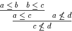 \begin{displaymath}
\infer{c \not\leq d}{\infer{a \leq c}{a \leq b & b \leq c} & a \not\leq d}
\end{displaymath}